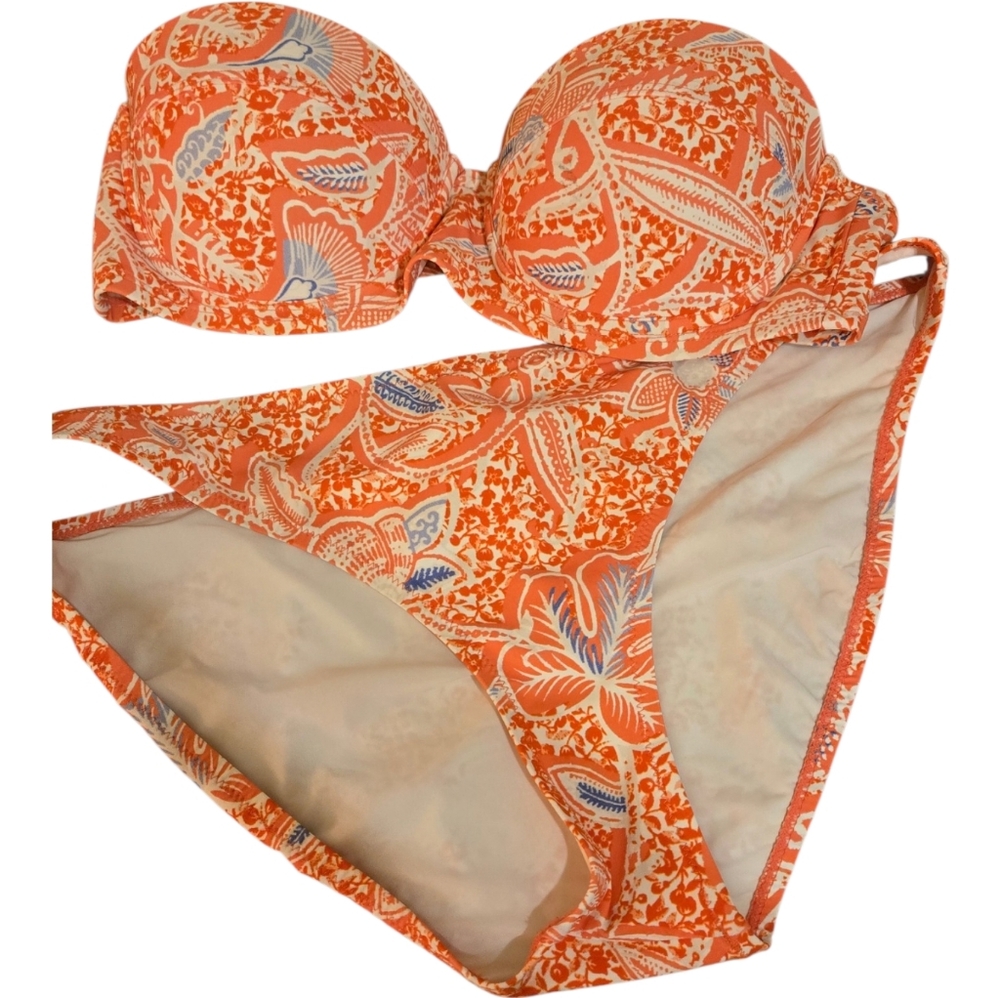 Tory Burch Emmarentia Bikini Two Piece Swimsuit Set Bandeau Sizes S/M Preowned